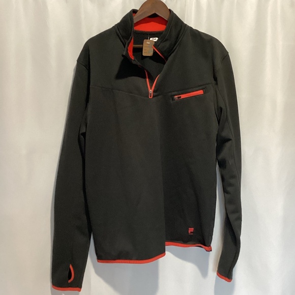 1661. Men’s Fila Black Pullover Hoodie Fleece-Lined NWT Size L - Picture 1 of 7